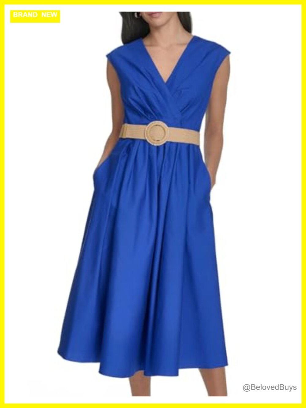 Jessica Howard Women's Sleeveless V-Neck Midi Dress Fit & Flare Zipper